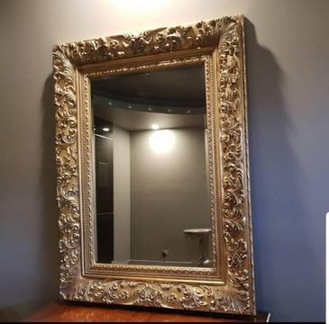 Gold / Bronze framed mirror, rectangle, antique beautiful mirror