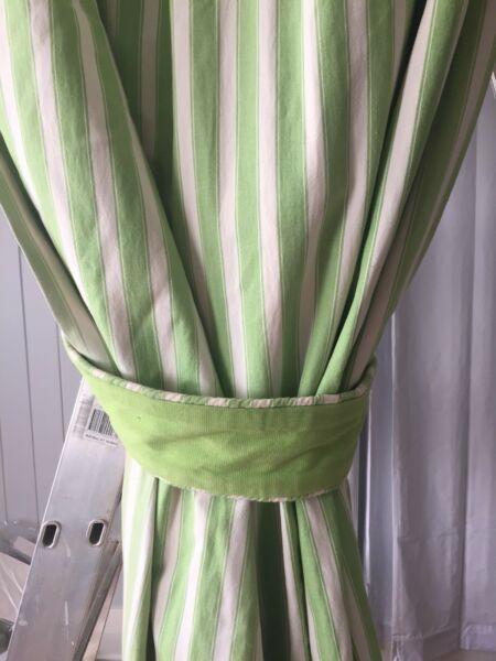 Green striped curtains 250cm drop