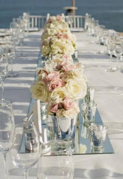 Large, mirror Bridal table centrepiece