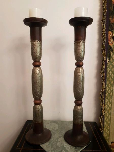 Pair of floor or table tall camdlestick holders