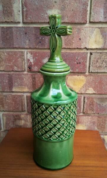 Green Pottery Bottle with Crucifix