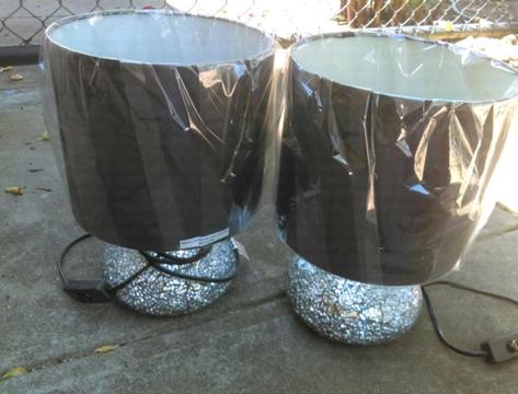 LAMPS with shades. Two (2) black and silver
