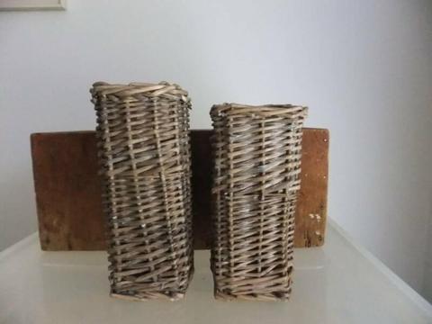 Vintage wooden rustic box & French Provincial wicker baskets