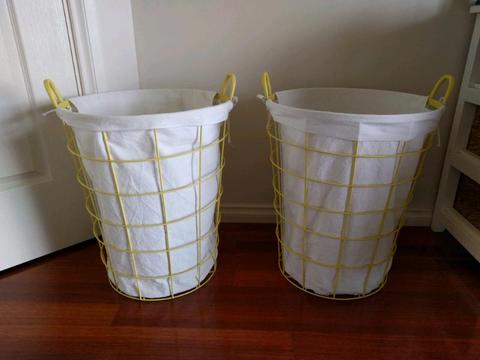 Yellow metal baskets