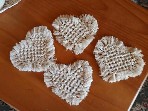 Macrame heart shaped coasters
