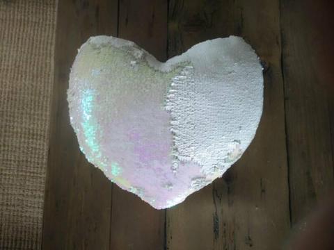 Sequinned Heart Cushion with reversible pink back