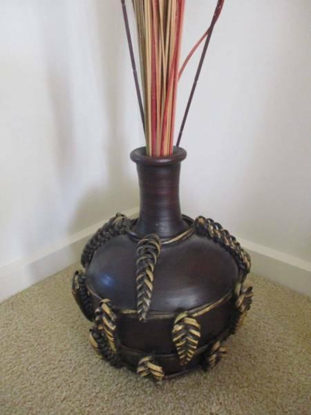 Large Ceramic Pot Woven Cane Handles