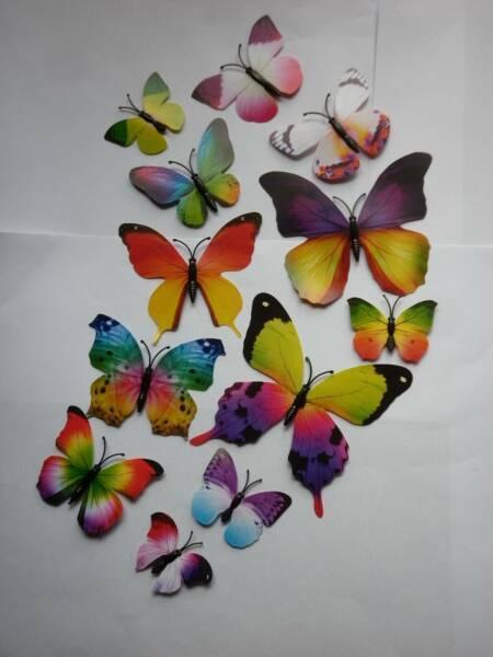 3D Rainbow Butterflies - 12 per packet - Brand New