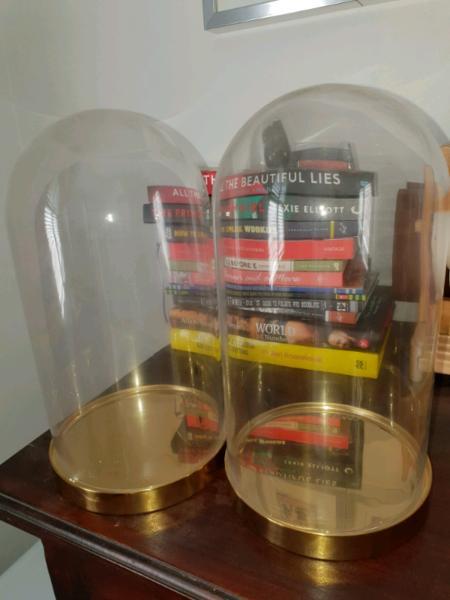 Glass display domes with gold base