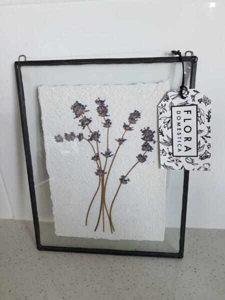Polished leadlight frame - lavender on handmade paper BRAND NEW