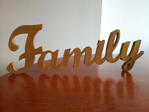 Freestanding gold decorative wooden FAMILY letters