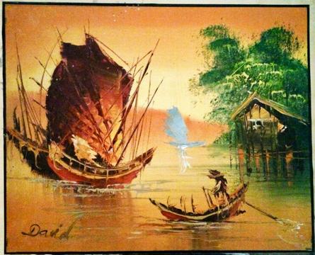 Pair of Original Oriental Art Oil Paintings