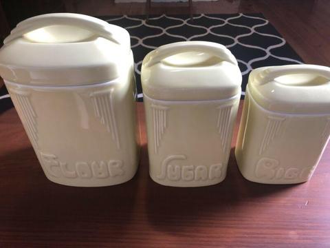 Retro set of three porcelain canisters