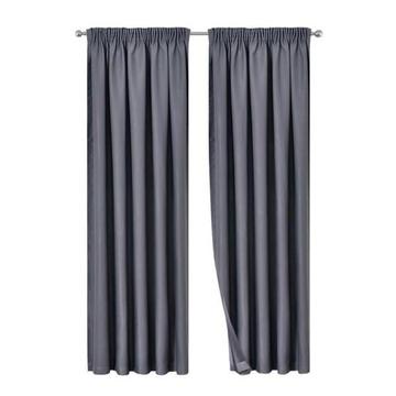 Pinch Pleat Pleated Blockout Curtains x 2 Dark Grey 240cmx230cm