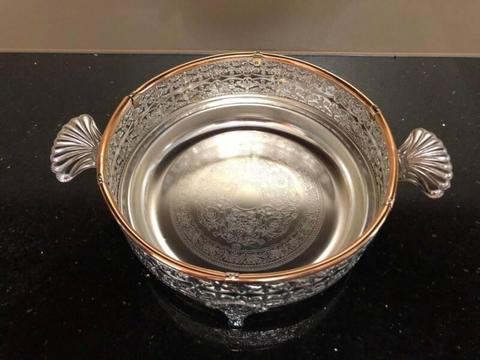Excellent Silver Decorative Bowl with Bronze Trim