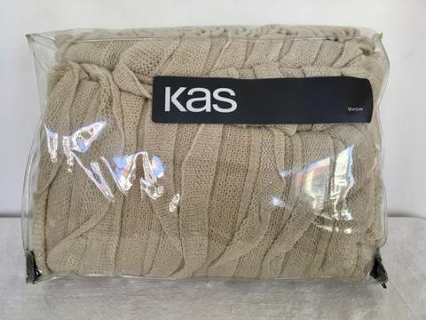 RRP$69.95 New KAS Ripple Knit Throw Texture Biscuit Beige 130x170