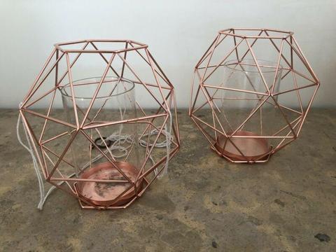 Pair rose gold lanterns $40 pair