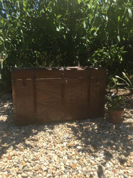 Vintage timber and tin trunk