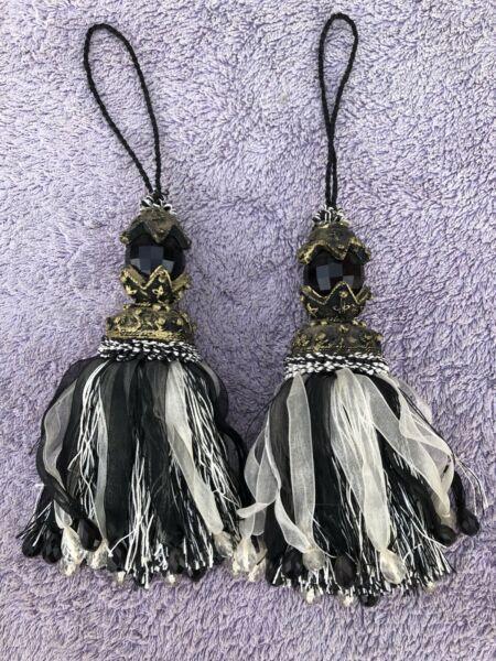 2 x Fancy Medieval Gothic Tassels, Jewel, Black, Gold And White