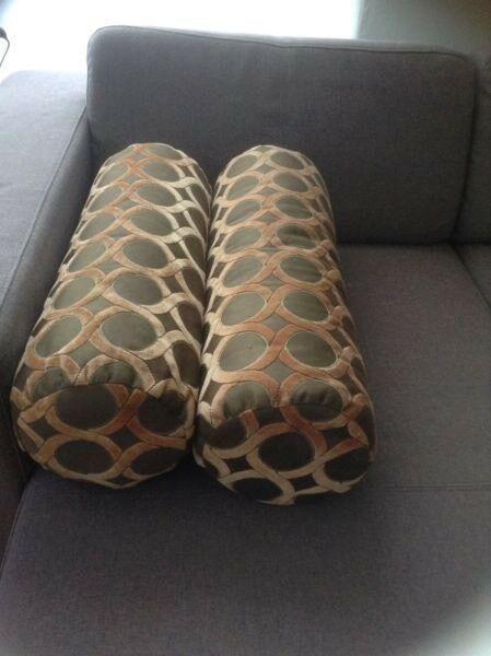 2 x large Bolster Cushions lounge, couch, sofa Tubular shape