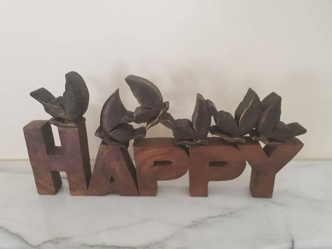 Wood Carved 'Happy' Sign (only $25 ONO)