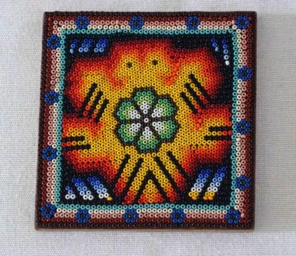 Mexican craft - Huichol beaded frame 9.5x9.5cm
