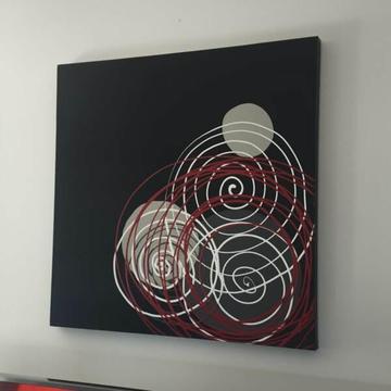 Large painted abstract canvas 75cm square black grey red white