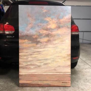 Very large painted canvas beach sunset scene 1250x800mm