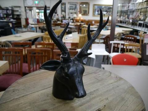 New Black Cast Iron Deer Bust Animal Table Home Decor Stag