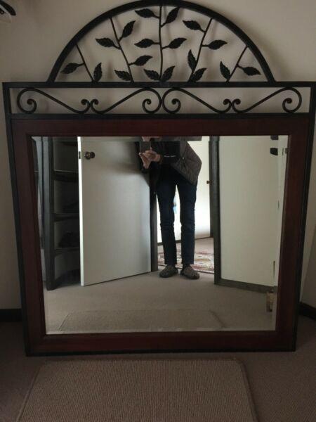 Large beveled mirror with American Cherry Wood Frame
