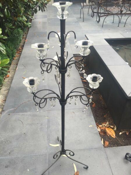 Candelabras Set of 5 French Provincial Wrought Iron with Crystals