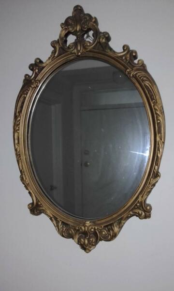 Oval Mirror with Ornate Gold Trim