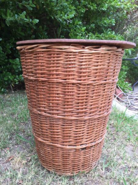 Vintage wicker cane clothes basket