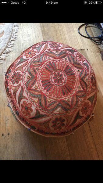 Ottoman foot stool round cushion boho indian seat