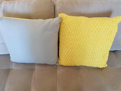 Yellow, White Grey Cushions x 2 - MOVING SALE - Hampton 3188