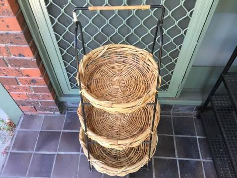 LARGE 3 TIER CANE BASKET STAND (5 available) 1.07m TALL