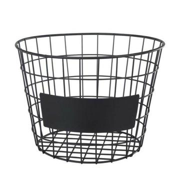NEW 3 X Round Black Metal Wire Storage Baskets w Chalkboard Label