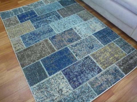 Blue Patchwork Cultural Floor Rug
