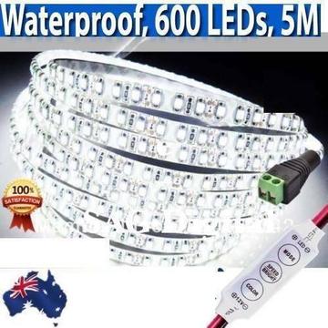 Waterproof 600 LEDs Cool White DC 12V 5M 3528 SMD Bright LED Stri