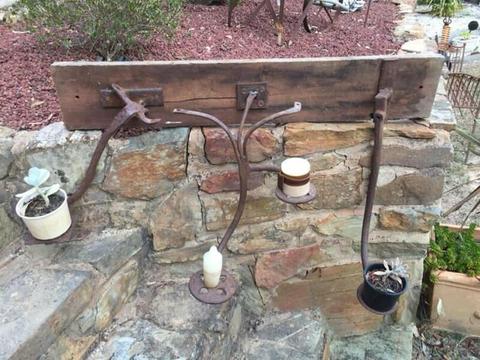RED GUM WOODEN VINTAGE BUGGY STEP WALL HANGING POTS OR CANDLES