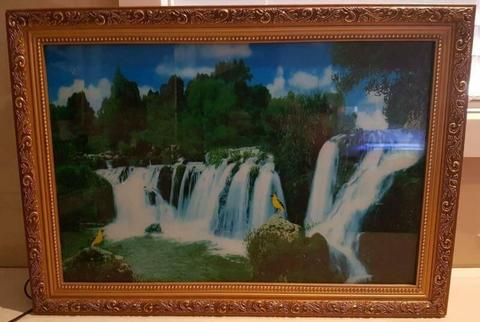 Vintage Motion Light Up Waterfall Framed Picture With Sound