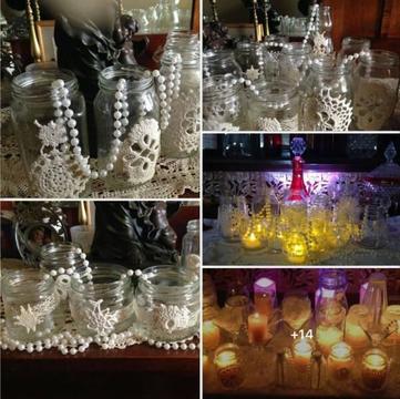 10 Glass Jars Wedding Vases Lace Rustic Boho Wedding Table Decor