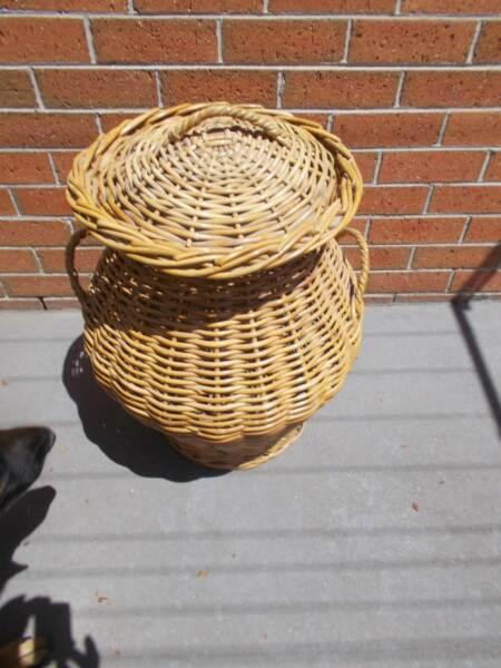 Vintage Cane Bamboo Basket Laundry Basket Toy Box Basket