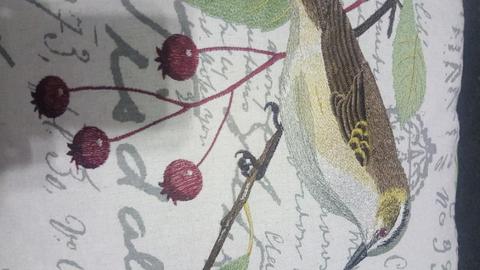Cushion embroidered bird. 40 x 40cm