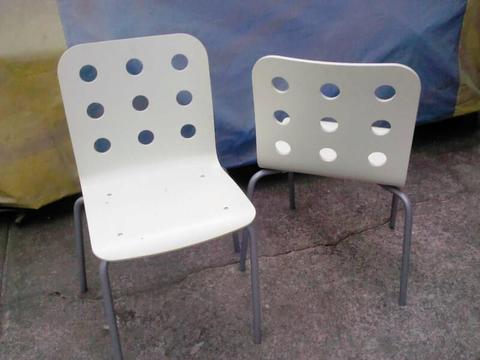 Quality Casual Style Chairs- White Timber Formed-metal legs x 2