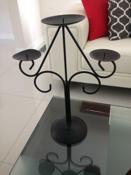New Candle Holder 3 Wrought Iron Black