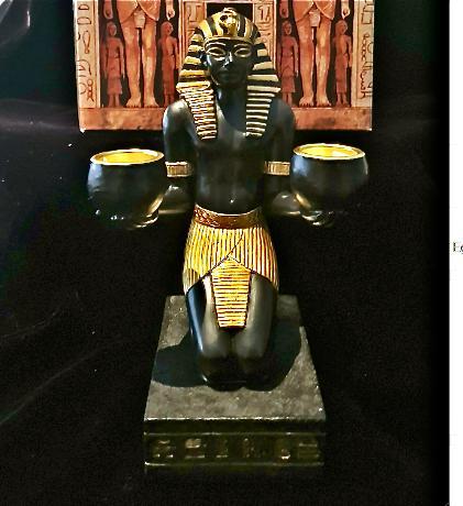 Candle Holder Egyptian Black & Gold Hand Painted