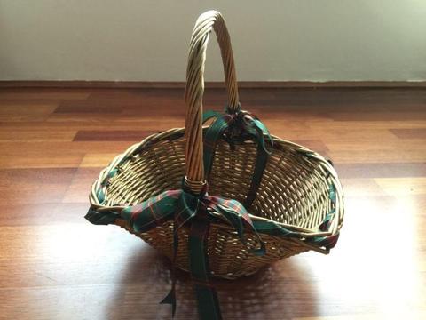 Brand new - gold colour cane basket with ribbon