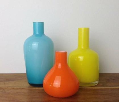 NEW! Collection of 3 Milk Glass Colourful Decorative Pot Vases