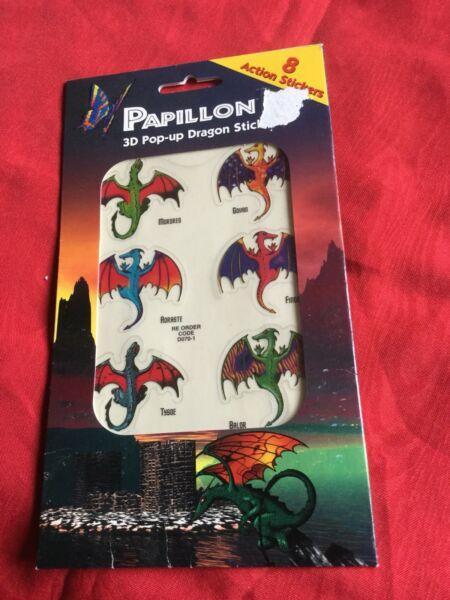 Papillon 8 3D dragon stickers. NEW. Nic's stationery
